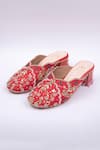 Buy_Schon Zapato_Red Zardozi Embroidered Mules _at_Aza_Fashions