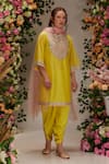 Buy_Preeti S Kapoor_Yellow Chanderi Embellished Sequin Key Hole Gota Neck Short Kurta Set_at_Aza_Fashions