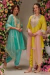 Buy_Preeti S Kapoor_Yellow Chanderi Embellished Sequin Key Hole Gota Neck Short Kurta Set_Online_at_Aza_Fashions