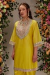Shop_Preeti S Kapoor_Yellow Chanderi Embellished Sequin Key Hole Gota Neck Short Kurta Set_Online_at_Aza_Fashions
