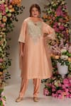 Buy_Preeti S Kapoor_Peach Chanderi Embellished Gota Key Hole Yoke Flared Kurta Salwar Set_at_Aza_Fashions