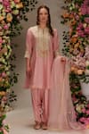 Buy_Preeti S Kapoor_Pink Chanderi Embellished Gota Notched A-line Short Kurta Salwar Set_at_Aza_Fashions