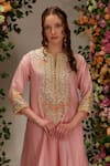 Buy_Preeti S Kapoor_Pink Chanderi Embellished Gota Notched A-line Short Kurta Salwar Set_Online_at_Aza_Fashions