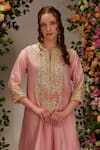 Buy_Preeti S Kapoor_Pink Chanderi Embellished Gota Notched A-line Short Kurta Salwar Set _Online_at_Aza_Fashions