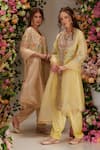 Buy_Preeti S Kapoor_Beige Chanderi Embellished Gota V Neck Front Open Kurta Set_Online_at_Aza_Fashions