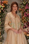 Shop_Preeti S Kapoor_Beige Chanderi Embellished Gota V Neck Front Open Kurta Set _Online_at_Aza_Fashions