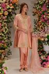 Buy_Preeti S Kapoor_Peach Chanderi Embellished Gota V Neck Angrakha Salwar Set_at_Aza_Fashions