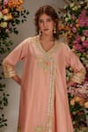 Buy_Preeti S Kapoor_Peach Chanderi Embellished Gota V Neck Angrakha Salwar Set_Online_at_Aza_Fashions