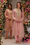 Shop_Preeti S Kapoor_Peach Chanderi Embellished Gota V Neck Angrakha Salwar Set_Online_at_Aza_Fashions