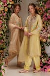 Buy_Preeti S Kapoor_Yellow Chanderi Embroidered Gota Round Embellished A-line Kurta Set_Online_at_Aza_Fashions