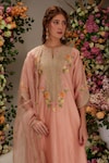 Preeti S Kapoor_Peach Chanderi Embroidered Dori Notched Round Paisley Kurta Salwar Set _Online_at_Aza_Fashions