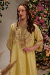 Preeti S Kapoor_Yellow Chanderi Embroidered Dori Notched Flower A-line Kurta With Dhoti Pant _at_Aza_Fashions