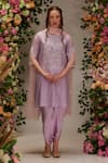 Buy_Preeti S Kapoor_Purple Chanderi Embellished Sequin Round Paisley Embroidery Kurta Dhoti Pant Set_at_Aza_Fashions