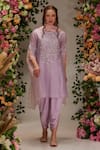 Shop_Preeti S Kapoor_Purple Chanderi Embellished Sequin Round Paisley Embroidery Kurta Dhoti Pant Set _Online_at_Aza_Fashions