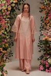 Buy_Preeti S Kapoor_Peach Chanderi Embellished Sequin Round Moti Kurta Pant Set _Online_at_Aza_Fashions