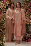 Preeti S Kapoor_Peach Chanderi Embellished Sequin Round Moti Kurta Pant Set _at_Aza_Fashions