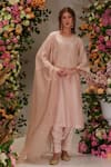 Buy_Preeti S Kapoor_Peach Chanderi Embellished Sequin Round A-line Kurta Set_at_Aza_Fashions