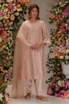 Buy_Preeti S Kapoor_Peach Chanderi Embellished Sequin Round A-line Kurta Set_Online_at_Aza_Fashions