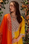 Buy_Preeti S Kapoor_Yellow Chanderi Embellished Gota Short A-line Kurta Set With Contrast Dupatta _Online_at_Aza_Fashions