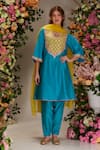 Buy_Preeti S Kapoor_Blue Chanderi Embellished Gota Kalidar A-line Kurta Set With Contrast Dupatta_at_Aza_Fashions