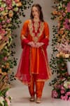 Buy_Preeti S Kapoor_Orange Chanderi Embellished Gota Round Key Scallop Ghera Hem A-line Kurta Set_at_Aza_Fashions