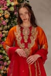 Preeti S Kapoor_Orange Chanderi Embellished Gota Round Key Scallop Ghera Hem A-line Kurta Set_Online_at_Aza_Fashions