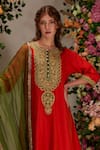 Preeti S Kapoor_Orange Chanderi Embellished Gota Round Moti A-line Kurta Set_Online_at_Aza_Fashions