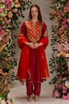 Buy_Preeti S Kapoor_Maroon Chanderi Embellished Gota Notched Round Sequin A-line Kurta Salwar Set _at_Aza_Fashions