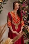 Buy_Preeti S Kapoor_Maroon Chanderi Embellished Gota Notched Round Sequin A-line Kurta Salwar Set _Online_at_Aza_Fashions