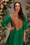Preeti S Kapoor_Green Chanderi Embellished Gota Round Key Hole Moti A-line Kurta Salwar Set_Online_at_Aza_Fashions
