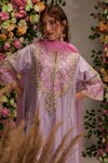 Preeti S Kapoor_Purple Chanderi Embellished Gota Notched Round Sequin A-line Kurta Salwar Set_Online_at_Aza_Fashions