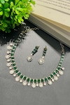 Buy_Prestones_Green Stone Polki Embellished Necklace Set_at_Aza_Fashions