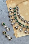 Shop Prestones Green Stones, Crystals Embellished Necklace Set at Aza Fashions Shop_Prestones_Green Stones, Crystals Embellished Necklace Set _at_Aza_Fashions