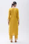 Shop_Samyukta Singhania_Yellow Kurta Dola Silk Hand Work Bead Notched Round Floral Detailed Yoke Set _at_Aza_Fashions