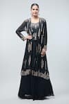 Buy_Samyukta Singhania_Black Jacket And Lehenga Georgette Embroidered Zari Round Neck Floral Set_at_Aza_Fashions