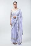 Samyukta Singhania_Purple Georgette Embroidered Beads Leaf Ruffle Saree _Online_at_Aza_Fashions