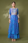 Samyukta Singhania_Blue Kurta And Dupatta Organza Printed Leheriya Embroidered Anarkali Sharara Set _Online_at_Aza_Fashions