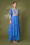 Buy_Samyukta Singhania_Blue Kurta And Dupatta Organza Printed Leheriya Embroidered Anarkali Sharara Set _Online_at_Aza_Fashions