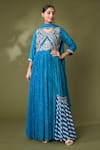 Buy_Samyukta Singhania_Blue Georgette Printed Leheriya V Neck Anarkali With Dupatta _at_Aza_Fashions