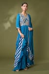 Buy_Samyukta Singhania_Blue Georgette Printed Leheriya V Neck Anarkali With Dupatta _Online_at_Aza_Fashions