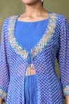 Shop_Samyukta Singhania_Blue Georgette Printed Bandhej Boat Jacket Flared Pant Set _Online_at_Aza_Fashions