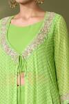 Shop_Samyukta Singhania_Green Georgette Gota Patti, Longline Bandhej Print Jacket Flared Pant Set_Online_at_Aza_Fashions