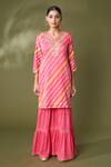 Samyukta Singhania Peach Cotton, Silk Embroidery, Gota Patti Split Printed Kurta Sharara Set Online at Aza Fashions Samyukta Singhania_Peach Cotton, Silk Embroidery, Gota Patti Split Printed Kurta Sharara Set_Online_at_Aza_Fashions