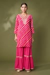 Samyukta Singhania_Red Cotton Silk Printed Leheriya Straight Gota Embroidered Kurta Sharara Set _Online_at_Aza_Fashions