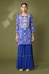 Samyukta Singhania_Blue Georgette, Net Gota Patti Bandhani Print Embroidered Kurta Sharara Set_Online_at_Aza_Fashions