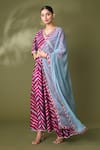 Shop_Samyukta Singhania_Purple Cotton Silk Leheriya Aari V Neck Pattern Angarkha Anarkali With Dupatta _Online_at_Aza_Fashions