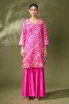 Buy_Samyukta Singhania_Pink Silk Embroidery Round Neck Flora Vine Leheriya Kurta Sharara Set_Online_at_Aza_Fashions