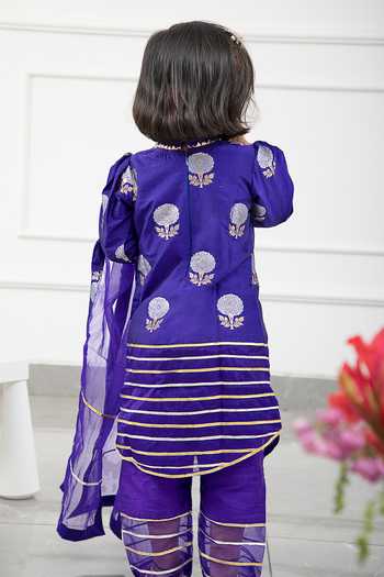 Shop_Kirti Agarwal - Pret N Couture_Purple Organza, Brocade, Cotton Embroidery, Gota Patti Flower Pattern Kurta Set _at_Aza_Fashions