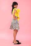 Buy_Kirti Agarwal - Pret N Couture_Yellow Satin Rawsilk Printed Checks Flary Flowered Top With Skirt _Online_at_Aza_Fashions