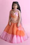 Buy_Kirti Agarwal - Pret N Couture_Orange Net, Silk, Cotton Pearls, Sequins, Beads Pleated Embroidered Lehenga Set _at_Aza_Fashions
